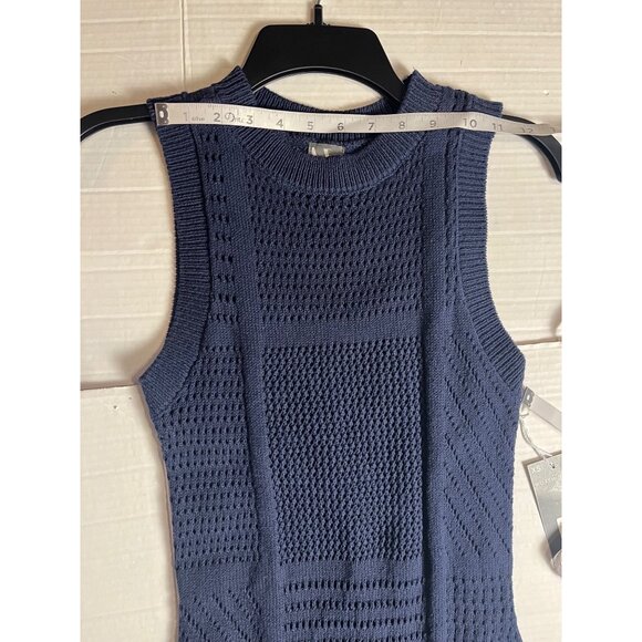 NWT-Worthington Womens Sleeveless Midi Sweater Dress Navy XS side slit slip - Picture 10 of 15